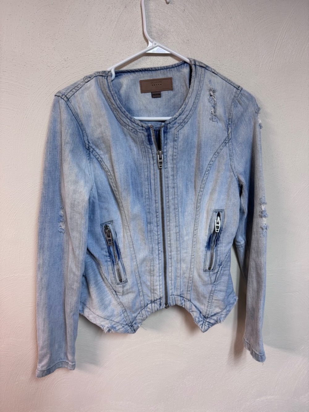 BLANKNYC Women's Light Blue Distressed Zip Jacket Zipped Pockets Size S y2k